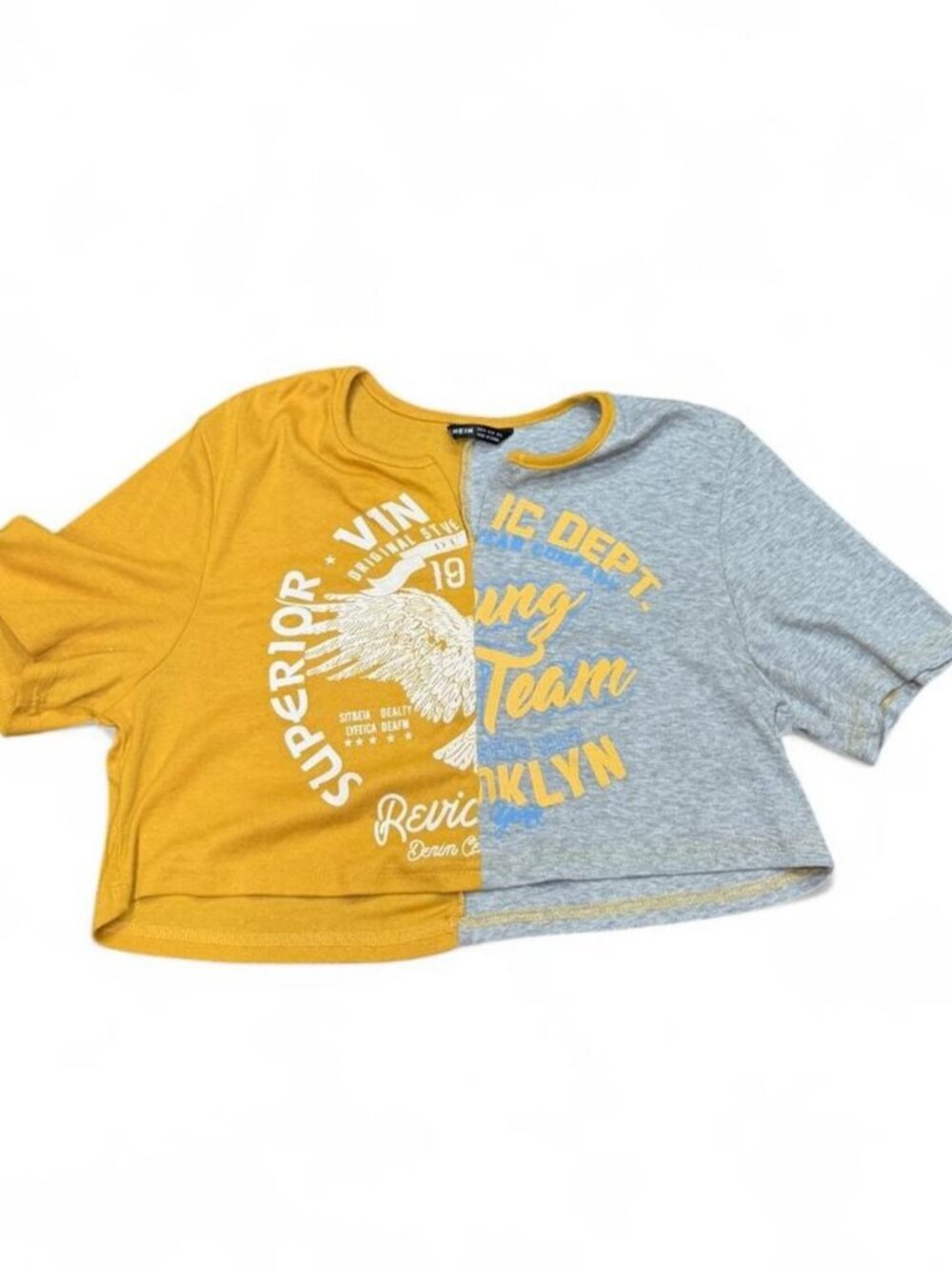 Hein Yellow Gray Eagle Crop Top